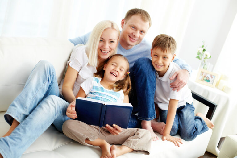 happy family reading book