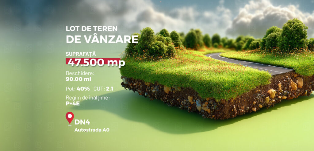 Teren de vanzare, 47.500 mp, deschidere 90 m la DN4, Popesti-Leordeni – Ilfov
