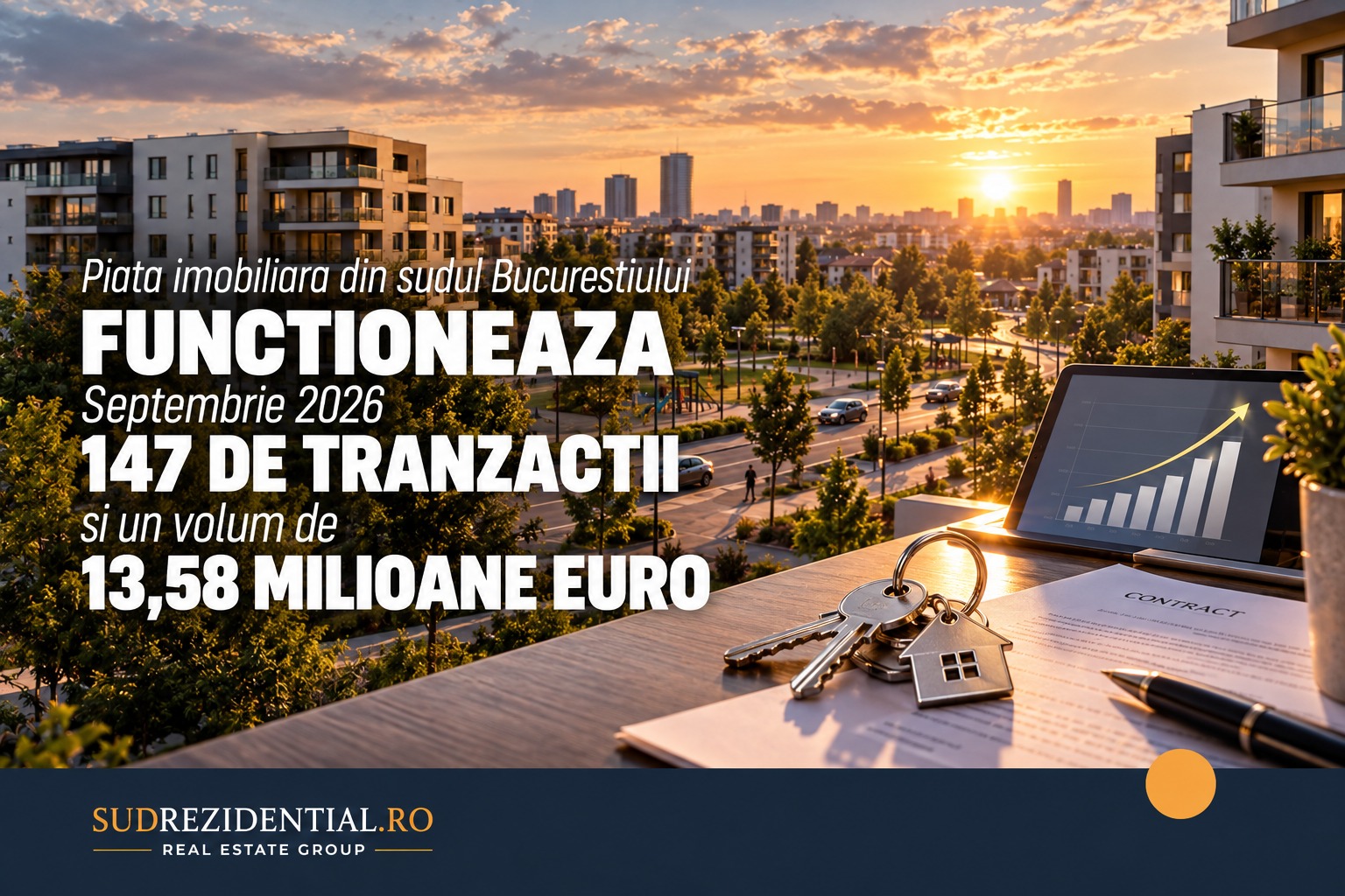 Piata imobiliara din sudul Bucurestiului functioneaza. SudRezidential incheie septembrie cu 147 de tranzactii si un volum de 13,58 milioane de euro 7 Piata imobiliara din sudul Bucurestiului functioneaza. SudRezidential incheie septembrie cu 147 de tranzactii si un volum de 13,58 milioane de euro